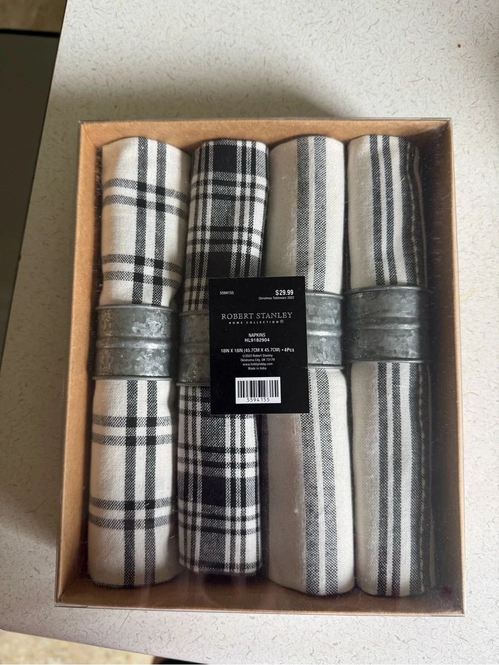 Robert Stanley Black & White Plaid Cotton Napkin Set